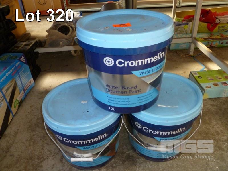 3 x 12 LITRE CROMMELIN WATER BASED BITUMEN PAINT - New Stock Christmas  Clearance & Estates Auction - Mason Gray Strange Auctioneers and Valuers