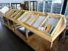 20 · PRODUCE DISPLAY STAND, MOBILE, 22 x PLYWOOD DISPLAY BOXES, 2 TIER ON CASTORS, APPROX 420 x 105cm