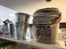 24 · HOUSEHOLD ITEMS & GROCERIES INCLUDING CHAFERS, BUCKETS, TUBS, POTTERY WATER DISPENSERS, ETC, (3 x BAYS, 1 x SHELF)