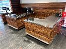 5 x CHECKOUT STATIONS, HARD WOOD TIMBER, STAINLES STEEL TOPS, 1800 x 1400 x 600 x 900mm (H), POS NOT INCLUDED,, , BUYER TO DISMANTLE & REMOVE
