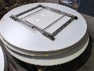 446 · 4 X BANQUET TABLES. CIRCULAR, LOCKABLE, PADDED VINYL TOP, FOLDING BASE. 1,800 MM DIAMETER.