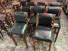 7 x BLACK & 1 x GREEN CUSHIONED STOOLS, WITH BACK REST, NAIL HEAD TRIM