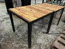 436 · 2 x OUTDOOR TABLES,, BLACK METAL FRAMES WITH TIMBER TOPS,, 800 x 800 x 750mm NO GST