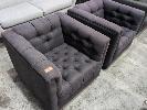 3 · 2 X MATCHING FABRIC ARMCHAIRS. TUFTED BUTTON, SLATE.