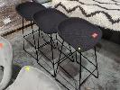 6 · 3 X PADDED FABRIC BAR STOOLS. BLACK STEEL FRAME.