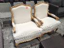 10 · 2 X MATCHING FRENCH INSPIRED REPRODUCTION ARMCHAIRS. WOODEN FRAME, CREAM FABRIC.
