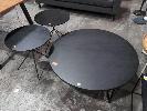 15 · 2 X ROUND SIDE TABLES, 500 MM DIA. 1 X ROUND COFFEE TABLE, 1,000 MM DIA. MATCHING STYLE. TIMBER TOPS WITH STEEL LEGS. BLACK.