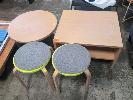 55 · 1 X ROUND BEECH TIMBER LAMINATE MAGAZINE TABLE. 460 X 600 MM (HEIGHT DIAMETER), 1 X RECTANGULAR BEECH TIMBER LAMINATE MAGAZINE TABLE WITH UNDER SHELF. 700 X 600 X 430 (W D H)., 2 X STACKING STOOLS (IKEA FROSTA) WITH CHAIR PADS
