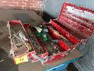 94 · TOOL BOX & CONTENTS ASSORTED HAND TOOLS, G CLAMPS, F CLAMPS, BENCH VICE & OIL CANS