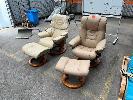 Leather Recliner & Foot Stool, Bentwood Bases
