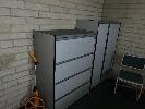338 · CONTENTS OF OFFICE INCLUDING, CHUBB FIREPROOF FILING CABINET WITH KEY., 4 DRAWER,, DESK & RETURN, GREY LAMINATE,, WIDE 4 DRAWER FILING CABINET &, 2 DOOR STOCK CUPBOARD