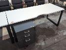 109 · OFFICE DESK, WHITE TOP. BLACK LOOP LEG. 1,800 X 750 X 700 MM (W D H), 3-DRAWER MOBILE PEDESTAL WITH KEYS. CHARCOAL.