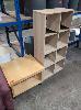 110 · MOBILE MAGAZINE TABLE WITH UNDER SHELF, BEECH LAMINATE. 600 X 500 X 400 MM (W D H), 2 X 4-PIGEON HOLE UNITS. LIGHT OAK LAMINATE. 600 X 300 X 600 MM (W D H)
