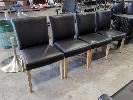 177 · 4 X HIGH BACK DINING CHAIRS. BLACK LEATHER/LEATHER LOOK, SOLID OAK LEGS. FLARED TOP AND SEAT.