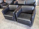 180 · 2 X TUB ARMCHAIRS, ARTIFEX. BLACK LEATHER. STEEL CYLINDER LEGS. 820 X 800 X 780 MM (W D H).