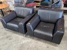 182 · 2 X ARMCHAIRS, LEATHERWORLD. BLACK LEATHER, TRACK ARMS & SQUARE STEEL LEGS. 950 X 940 X 750 (W D H).