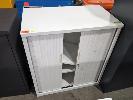 197 · METAL 3-SHELF STORAGE CABINET, 2-DOOR, TAMBOUR. CREAM WITH KEYS. 900 X 510 X 1,000 MM (W D H)