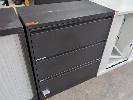 199 · METAL 3-DRAWER LATERAL FILING CABINET, GREY WITH KEY. BROWNBUILT. 900 X 480 X 1,000 MM (W D H)
