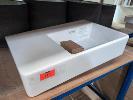 215 · 1 X WALL BASIN, CLARK CL40009.WOLH. WHITE VITREOUS CHINA. SQUARE BASIN WITH LHS SHELF. 600 X 400 X 160 (W D H OVERALL)