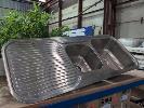 245 · 1 X STAINLESS STEEL TWIN BOWL SINK. WITH FITTINGS. 1,180 X 480 MM., ** AS NEW **