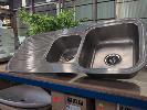 255 · 1 X STAINLESS STEEL TWIN BOWL SINK. WITH FITTINGS. 1,180 X 480 MM., ** AS NEW **