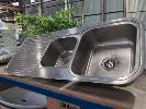 256 · 1 X STAINLESS STEEL TWIN BOWL SINK. WITH FITTINGS. 1,180 X 480 MM., ** AS NEW **
