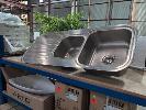 261 · 1 X STAINLESS STEEL TWIN BOWL SINK. WITH FITTINGS. 1,180 X 480 MM., ** AS NEW **