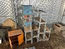 6 X Metal Storage Trays, Assored Galv Shelving, Tool Cabinet & 4 X Timber Crates No Gst