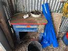 158 · PARTS WASHER, 60 LITRE, KERO GREASE GUNS, ROTARY PUMPS & FUNNELS ON WALL NO GST