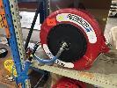 35 · RETRACTABLE HOSE REEL, HOT WATER, MACNAUGHT, MOD: WH415R-01, 150 PSI, RED WITH PISTOL GRIP NOZZLE