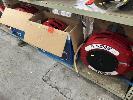 41 · 3 x RETRACTABLE HOSE REELS, MACNAUGHT, 1 WITH HOSE & 2 WITHOUT, ALL FAULTS, 1 x SHELF
