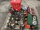 182 · ASSORTED HAND & POWER TOOLS (1 X PALLET)., INCLUDING, 1 X CORDLESS DRILL. HILTI SF 6H-A22. 2 X BATTERIES & CHARGER, 4 X QUICK ACTION CLAMPS, 1 X SIDCHROME SOCKET & SPANNER SET, 1 X PETROL CHAINSAW, RYOBI, 500 MM BAR. WITH 10L FUEL CAN., 1 X IRONAIR PNEUMATIC AIR RIVET KIT IN CASE, 2 X YARD BLOWERS, HOMELITE., (1 x PALLET) NO GST