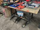 WORK TABLE, HEAVY DUTY STEEL FRAME WITH SOLID TIMBER TOP, MOBILE, 1800 x 1000mm