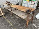 385 · WORK BENCH, 3350 x 620 x 910mm (H), 10mm PLATE TOP 2 TIER WITH BENCH GRINDER, 240V & VICE,120mm