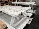 104 · 3 x WHITE TIMBER BENCH SEAT & TABLE SETTINGS, 1800 x 750mm