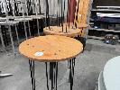 4 x STEEL FRAME CIRCULAR TIMBER TOP COCKTAIL TABLES