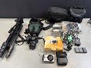 Canon Digital Still Camera, 2 X Sony Handycam Video Cameras, Fujifilm Finepix Camera, Tripod & Asst Bags