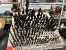 99 · 130 (APPROX) x MT DRILL BITS IN TIMBER STAND,, ASSORTED SIZES FROM 60 TO 5mm DIAMETER, IMPERIAL & METRIC