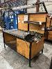 180 · WORK BENCH, STEEL FRAME, 2 TIER WITH BACKBOARD, OVERHEAD LIGHTING & VICE, 150mm