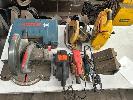6 X Assorted Power Tools, Ryobi 210mm Compound Saw, Sheet & Belt Sander, 2 X Angle Grinders, 900 Amp Jump Pack, 240v No Gst