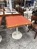 79 · 14 x BROWN CAFE TABLES, WHITE STEEL PEDESTAL BASE, 700 x 700mm NO GST