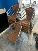 12 x ALLOY FRAME WICKER CAFE CHAIRS, STACKABLE, WITH 3 x WHITE CAFE TABLES, 750 x 750mm, STEEL FRAME, TIMBER LAMINATE TOP