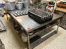 LARGE STAINLESS STEEL TOP PREP BENCH, 3030 x 1530mm, STEEL FRAME, CASTOR WHEELS