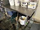 STAINLESS STEEL BENCH, 1410 x 810mm WITH CAN OPENER, POOR CONDITION