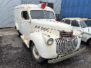 23 · CHEVROLET AMBULANCE, CIRCA 1940,s, REG: RFZ 025 (SA), BODY No 27, 6 CYLINDER PETROL ENGINE, ODO: 28,001 MILES SHOWING, WHITE DUCO, 2 DOORS,, AMBULANCE BODY MADE BY GILBERT MOTOR BODIES, , NOTE: SOLD WITH NO PLATES, REGISTRATION CAN NOT BE TRANSFERRED, (NO PAPERS, NO OWNER'S MANUAL, NO SERVICE BOOKS)