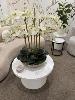 White Poly Circular Occasional Table 700mm (Diameter) X 400mm (H) & Artificial Flower Arrangement