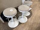 3 X Beige Fabric Upholstered White Metal Base Stools
