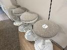 4 X Beige Fabric Upholstered White Metal Base Stools
