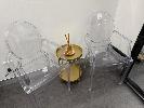 2 X Clear Plastic Occasional Chairs & Gold Metal Occasional Table