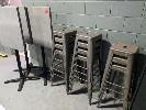 19 · 11 X REPLICA TOLIX BAR STOOLS, 3 X SQUARE FLIP TOP BAR TABLES. COLOUR CONCRETE. RESIN TOPS ON BLACK STEEL BASE. 690 MM SIDES.